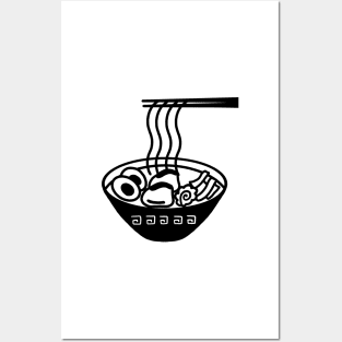 Simple Black and White Outline Ramen Logo Art Posters and Art